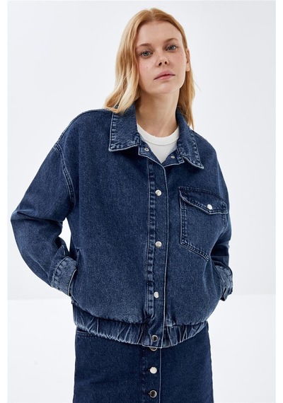 Koyu Mavi Cep Detaylı Denim Bomber Ceket-koyu Mavi Koyu Mavi