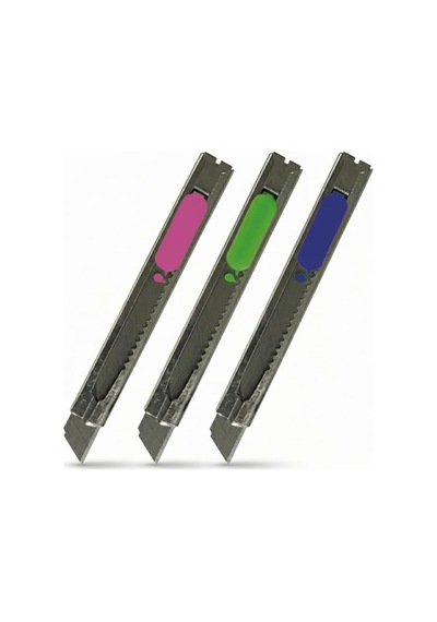 Eltos 3'lü Metal Maket Bıçağı Seti - 9mm İnce Dar Tip, Paslanmaz Çelik Gövde, Hassas Kesim İçin Kilitli Mekani