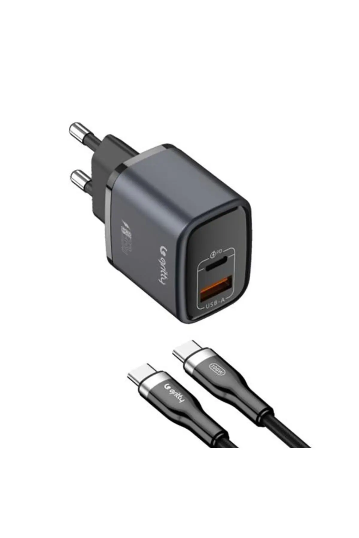Gan 35w 2 Portlu Usb-a Type-c Pd Şarj Aleti Siyah+type-c To Type-c Şarj Kablosu 35w Şarj Cihazı