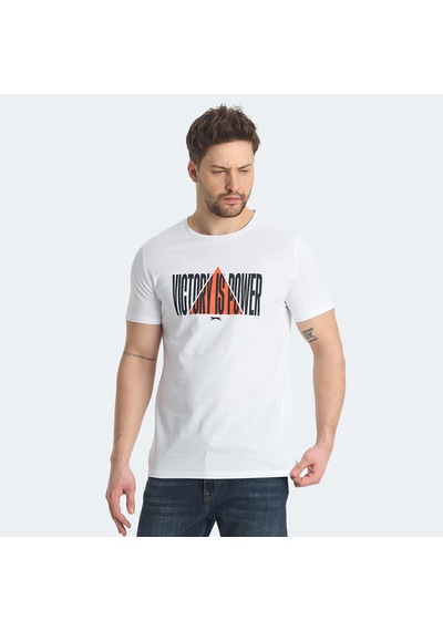 Slazenger RAVID IN Erkek Baskılı Beyaz Tişört