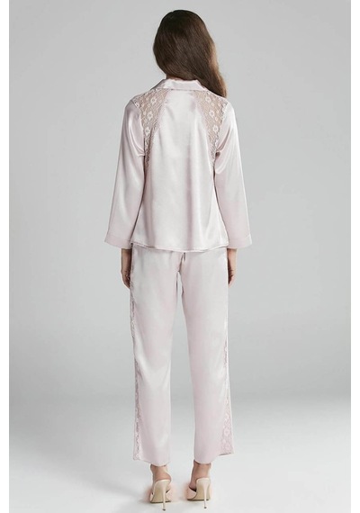 Pierre Cardin Kadın Sırtı Dantel Saten Pijama Takımı 1438 Pudra 001