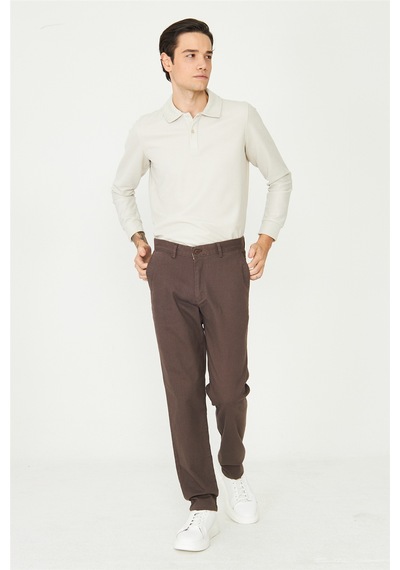 Kahverengi Dokulu Modern Klasik Pantolon VİZON