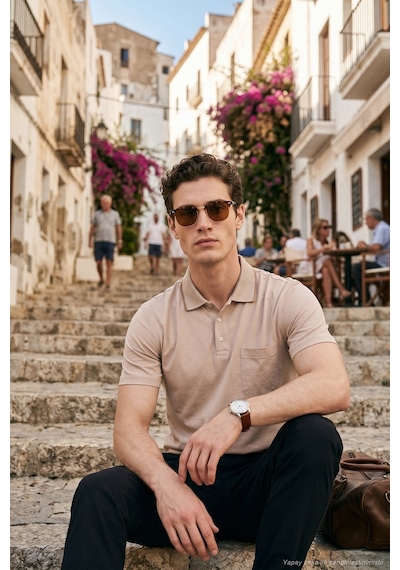 Buratti Pamuklu Regular Fit Göğüs Cepli Düğmeli Polo T Shirt Erkek Polo T Shirt 4565001 Bej