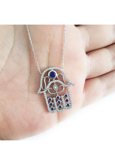 Gümüş Mavi Beyaz Taşlı Hamsa Kolye G567Kl Altınsepeti Gümüş Mavi Beyaz Taşlı Hamsa Kolye G567Kl Altınsepeti