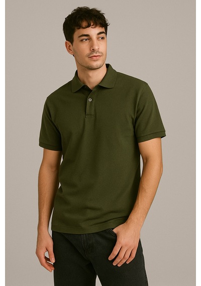 Parshey Regular Fit %100 Pamuk Polo Yaka Yarım Kollu Basic T-shirt Haki Parshey Regular Fit %100 Pamuk Polo Yaka Yarım Kollu Basic T-shirt Haki