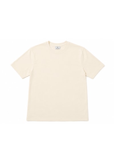 Vasto Moda Erkek Oversize Kalın Dokulu %100 Organik Pamuk Bisiklet Ribana Yakalı Ekru T-shirt