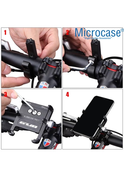 Microcase Pro 7 Alüminyum Ayarlanabilir Motosiklet Bisiklet Scooter Telefon Tutucu - Al5094 Siyah