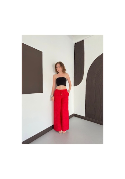 Verymoda Nakışlı Pantolon D2876 Kırmızı