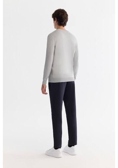 Avva Erkek Gri Bisiklet Yaka Jakarlı Rayon Tüylenmeyen Regular Fit Triko Kazak A42y5072