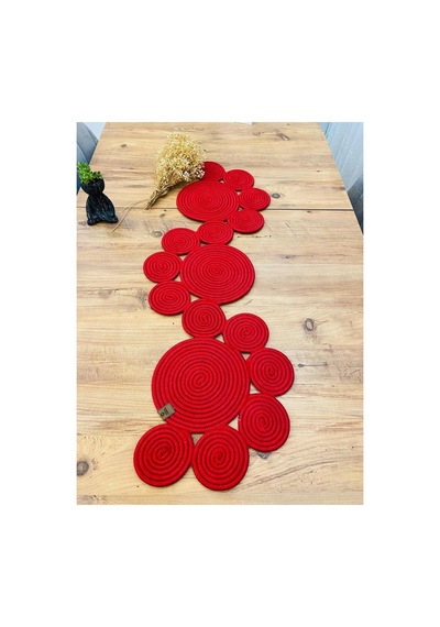 Jüt, Hasır, Dekoratif Masa Örtüsü,papatya Model Runner 40x110 Cm, Sehpa Örtüsü, Bohem Tarzı Kırmızı Kırmızı