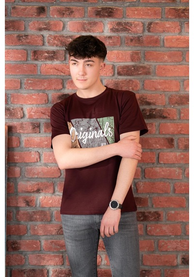 Fbı Jeans Desenli Slimfit Pamuklu Erkek T-shirt Bordo