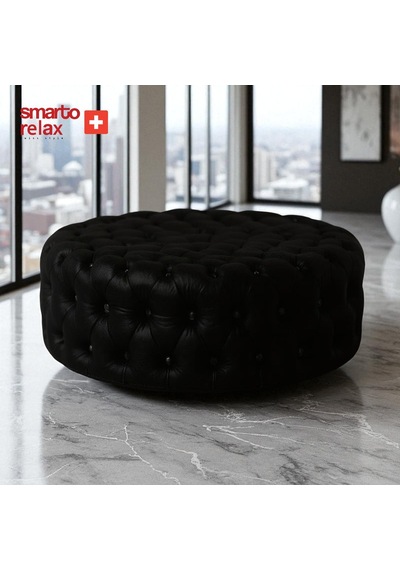 Smarto Relax Puf Evolene Ayaksız Kapitoneli Dekoratif 100x45 Cm Siyah Siyah