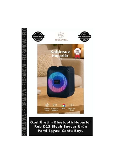 Özel Üretim Bluetooth Hoparlör Rgb D13 Siyah Seyyar Ürün Parti Eşyası Çanta Boyu