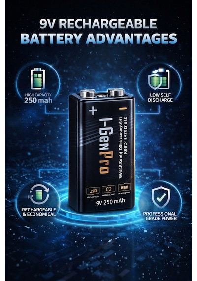 I-gen D915 2'li Aa/aaa/9v Pil Şarj Aleti + 1 Adet 9v Pro 250 Mah 1.2v Ni-mh Şarjlı 9v Pilli Set