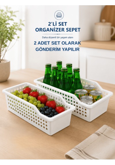 Beylini 2'li Mutfak Sepeti Dolap İçi Dışı Çok Amaçlı Raf Düzenleyici Sepet Kutu Meyve Sebze İçecek Banyo Malzemeleri Diğer