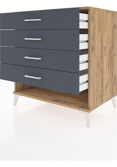 Kronos Şifonyer 4 Çekmeceli 88x59x96 Çam-antrasit Atlas Çam