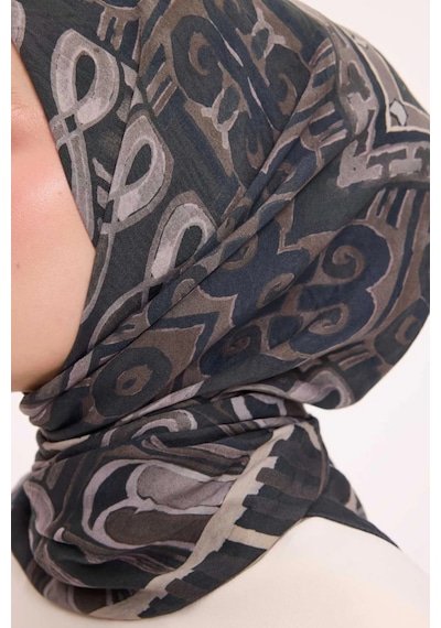 Silk Home Dört Mevsim Antik Motif Viskon Velora Eşarp 6419 Antrasit
