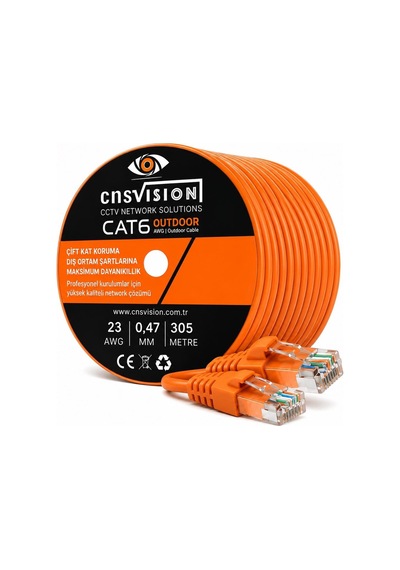 Cat6 305 Metre Dış Ortam 0,47mm Çift Ceketli Çift Katman Outdoor Cat6 Kablo 305mt Kutu