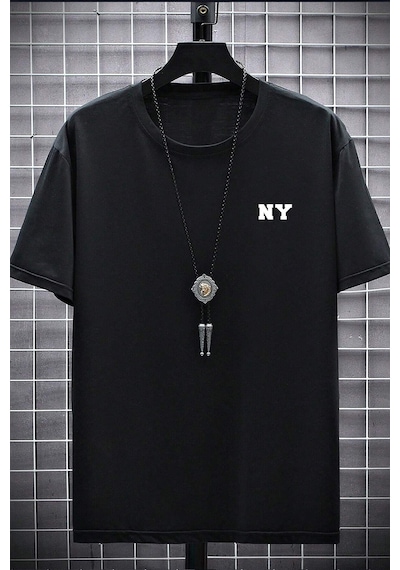 Erkek Ny Baskılı Oversize Tshirt Siyah