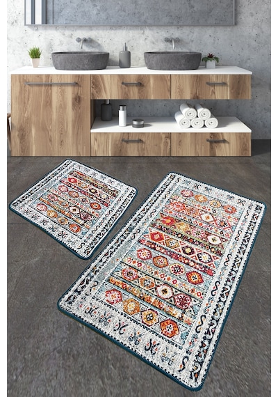 Weref Banyo Halısı Djt 2 Li Set Banyo Halısı Paspas Yıkanabilir Kaymaz çok renkli