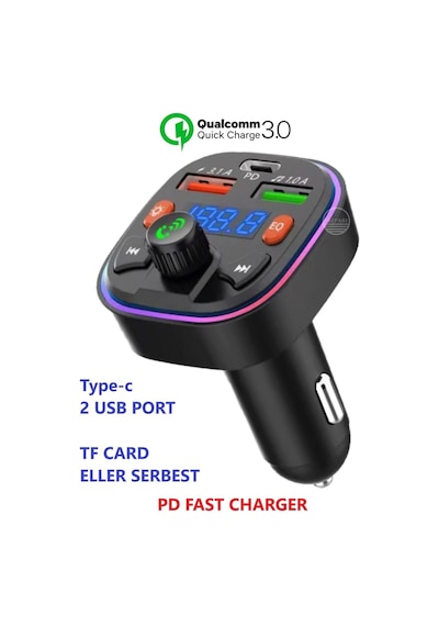 Bluetooth Araç Kiti Pd 3,0 Hızlı Araç Şarjı Mp3 Player Fm Transmitter