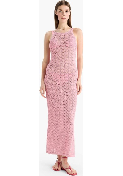Defacto Yuvarlak Yaka Askılı Triko Plaj Elbisesi-fall İn Love E5968ax25hspn164 Pembe