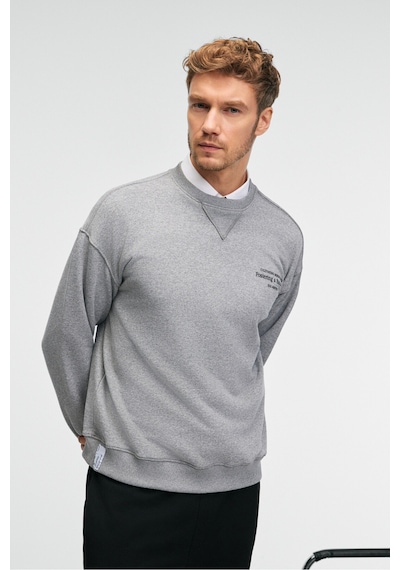 Grımelange CASPIAN Erkek %100 Pamuk Bisiklet Yaka Karyoka Dikişli Baskılı Antrasit Sweatshirt