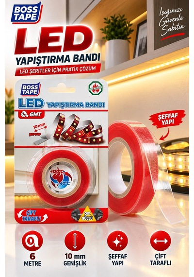 Led Yapıştırma Bandı 6 Metre 10 Mm Şeffaf Çift Taraflı Güçlü Led Şerit Sabitleme Bandı
