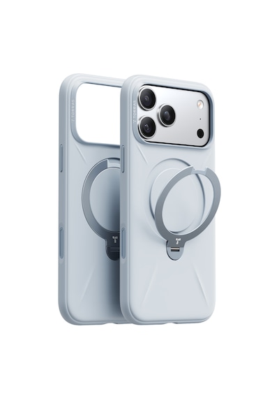 Torras Apple iPhone 17 Pro / 18 Pro Uyumlu O Stand Spin Silicone Serisi Magsafe Kılıf Açık Mavi