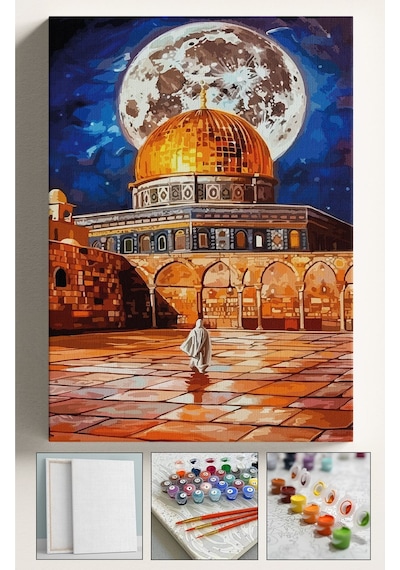 Sayılarla Boyama Seti Numaralı Tuval Fırça Boya Dahil Kasnaklı Set 40x50 Cm - Mescidi Aksa Dolunay