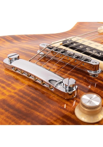 Vintage V100 Reissued Elektro Gitar - Flamed Amber