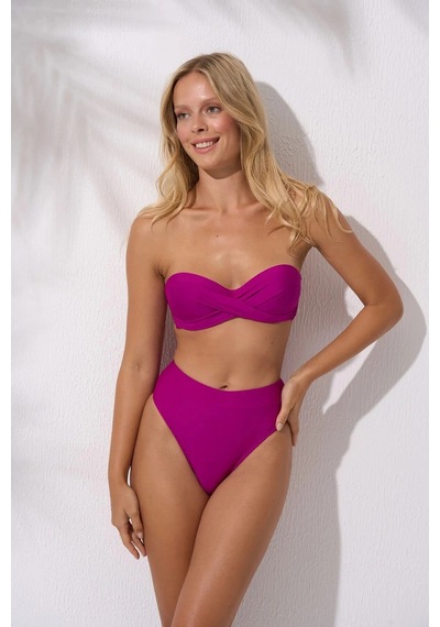Pierre Cardin Yüksek Bel Straplez Bikini Takımı Siyah Mor Turuncu Beyaz Dolgulu, Toparlayıcı, Plaj Şıklığı Çok Renkli