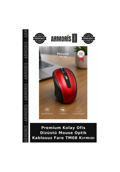 Premium Kolay Ofis Dizüstü Mouse Optik Kablosuz Fare Tm08 Kırmızı