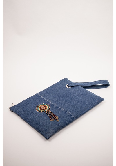 Fabric Craft Bag Portföy Kadın El Çantası Denim Kumaş Astarlı Fermuarlı 35x26 Cm Kot