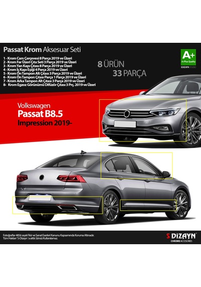 S-dizayn Vw Passat B8.5 Impression Krom Aksesuar Seti 33 Parça 2019-2023 A+kalite