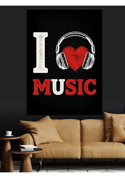 Ahşap Tablo Müzik Sever Kalp Kulaklık Logosu