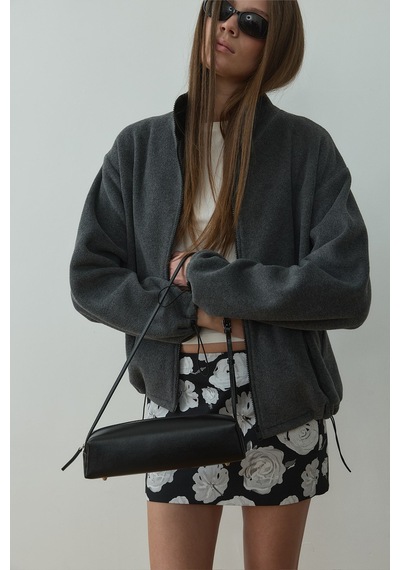 Suud Collection Füme Anu Oversize Fermuarlı Polar Hırka