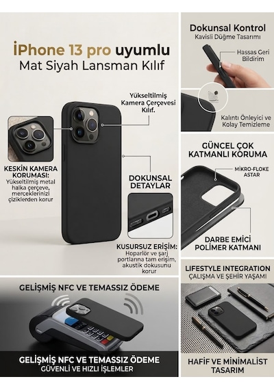 Iphone 13 Pro Uyumlu Silikon Esnek Premıum Lansman Kılıf Siyah