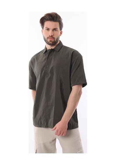 Madmext Haki Oversize Rahat Kesim Kısa Kollu Gömlek 6744