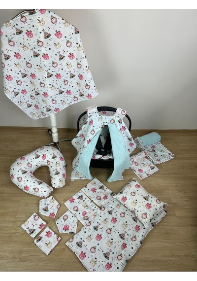 %100 Pamuk 12 Parça Çift Taraflı Muslin Set Pembe Ayı