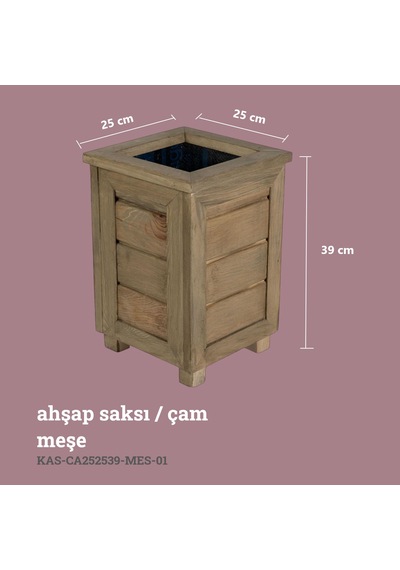 Kaf Ahşap Dekoratif Ahşap Saksı- Yüksek / Meşe