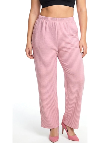 Akbeniz Kadın Pudra Pembe Dokulu Büyük Beden Cepli Pijama Altı