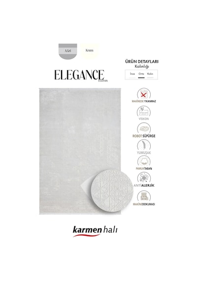 Elegance Eg014a Beyaz Halı Sedef Geometrik Detaylı Modern Viskon Doğal Iplik Bambu Halı Tozu Az-67 Gri - Beyaz