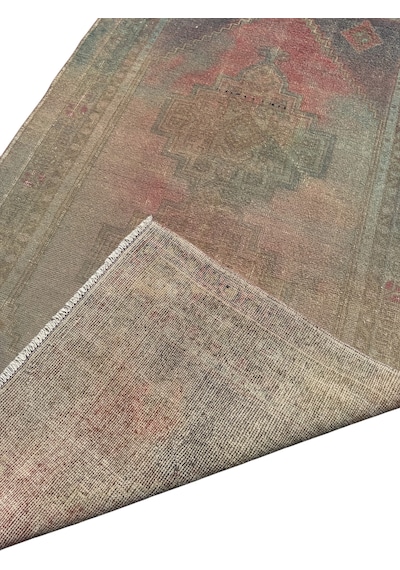 El Dokuması Vintage Taşpınar Halısı 128x248 Renkli Eskitme Halı Renkli