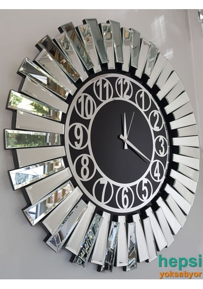 Güneş Silver Circle Black Gümüş Siyah 85 Cm Aynalı Duvar Saati