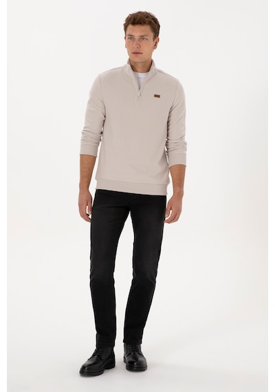U.S. Polo Assn. Erkek Regular Fit Yarım Fermuarlı Taş Basic Sweatshirt 50313802-VR049