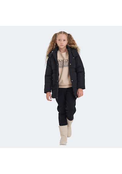 Slazenger CANDY Çocuk Kapüşonlu Siyah Mont & Kaban