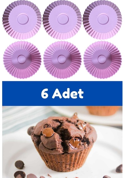 Pembe 6'lı Silikon Mini Browni Kalıbı - Muffin Kalıbı 6 Adet Cupcake Kek Kalıbı Silikon Pembe Diğer