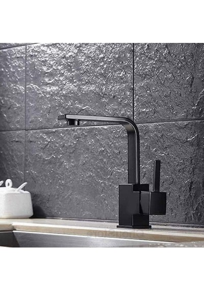 İsaoğlu Yapı Siyah Lavabo Bataryası Siyah Banyo Lavabo Musluğu Yüksek Model Kare Lavabo Musluğu Siyah