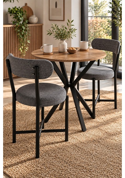Sulorahome Masa Ve 2 Adet Keten Sandalye Seti 70 Cm Gri Sulorahome Masa Ve 2 Adet Keten Sandalye Seti 70 Cm Gri